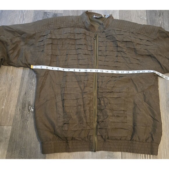 EVR‎ Vintage Ruffle Jacket Womens Medium green shoulder pads 100% silk - Picture 5 of 8